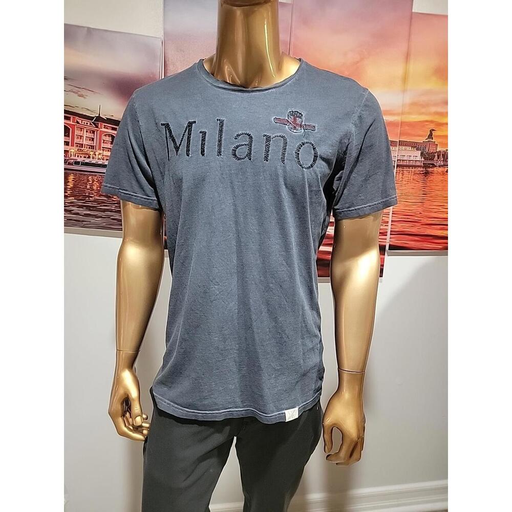 Milano Italy Blue Stiched logo Size L cotton t shirt mens #WM1